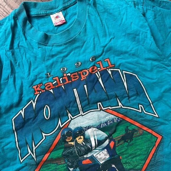 Vintage 90s Kalispell Montana Motorcycle Graphic Tee Shirt - Picture 4 of 8